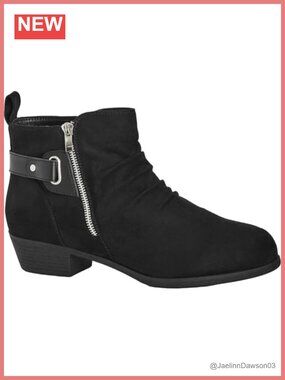 Wide Fit Rossi Ankle Boot Faux Leather Suede Block Heel Bootie